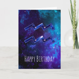 Blue Space Aquarius Birthday Kaart