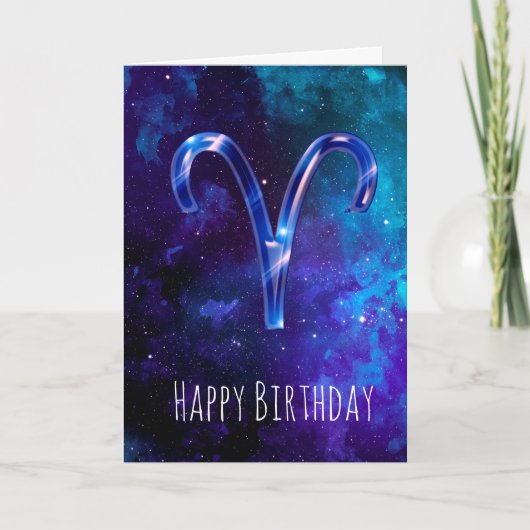 Blue Space Aries Birthday Kaart (Voorkant)