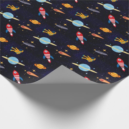 Blue Space Astronaut Planet Cadeaupapier (Hoek)