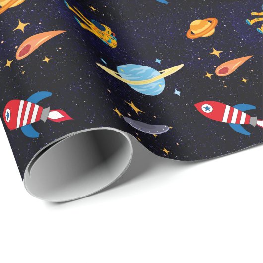 Blue Space Astronaut Planet Cadeaupapier (Rol Hoek)