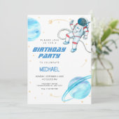 Blue Space astronaut verjaardag Kaart (Staand voorkant)