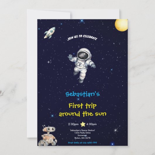 BLUE SPACE BIRTHDAY INVITATION KAART (Voorkant)