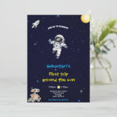 BLUE SPACE BIRTHDAY INVITATION KAART (Staand voorkant)