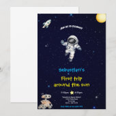 BLUE SPACE BIRTHDAY INVITATION KAART (Voorkant / Achterkant)