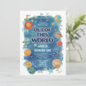 Blue Space Birthday Party Invitation Galaxy Kaart (Staand voorkant)