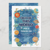 Blue Space Birthday Party Invitation Galaxy Kaart (Voorkant / Achterkant)
