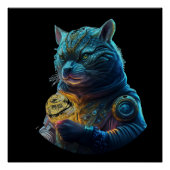 Blue Space Cat Astronaut houdt gloeiende module va Perfect Poster (Voorkant)