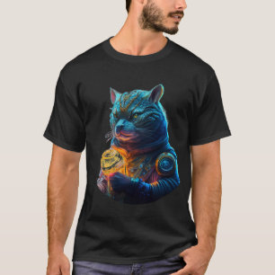 Blue Space Cat Astronaut houdt gloeiende module va T-shirt