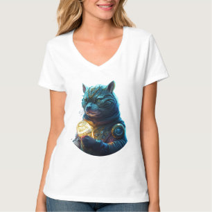 Blue Space Cat Astronaut houdt gloeiende module va T-shirt
