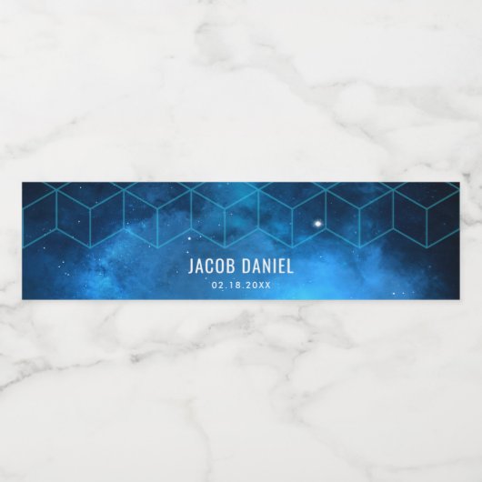 Blue Space Galaxy Bar Mitzvah gepersonaliseerd Waterfles Etiket (Enkel label)