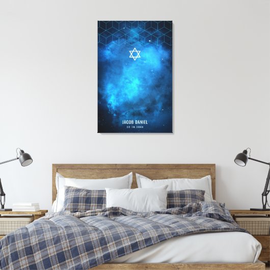 Blue Space Galaxy Bar Mitzvah Inloggen Bordcanvas Canvas Afdruk (Insitu (Slaapkamer))