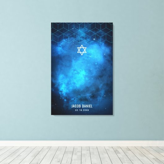 Blue Space Galaxy Bar Mitzvah Inloggen Bordcanvas Canvas Afdruk (Insitu (Houten vloer))