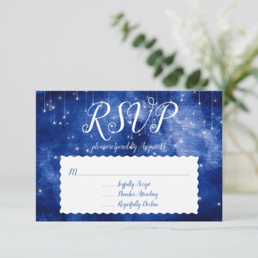 Blue Space Galaxy Celestial Stars RSVP respons Kaart (Staand voorkant)