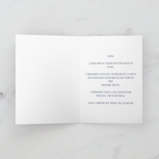 Blue Space Gemini Birthday Kaart (Binnen)