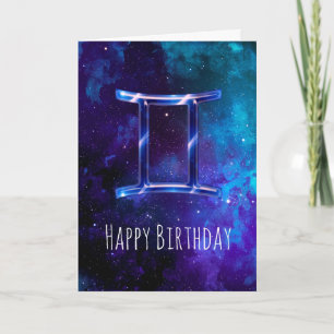 Blue Space Gemini Birthday Kaart