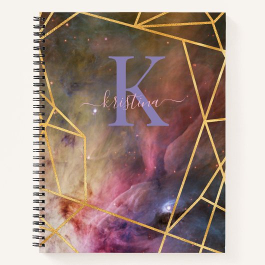 Blue Space Gold Glitter Sparkle Name Monogram Notitieboek (Voorkant)