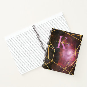 Blue Space Gold Glitter Sparkle Name Monogram Notitieboek