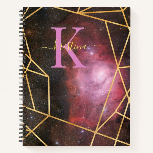 Blue Space Gold Glitter Sparkle Name Monogram Notitieboek (Voorkant)