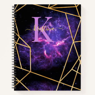 Blue Space Gold Glitter Sparkle Name Monogram Notitieboek