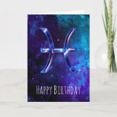Blue Space Pisces Birthday Kaart (Voorkant)