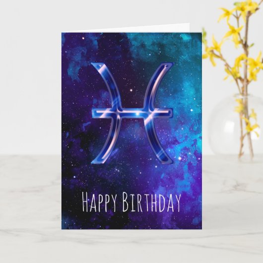 Blue Space Pisces Birthday Kaart (Gele Bloem)