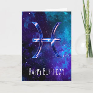 Blue Space Pisces Birthday Kaart