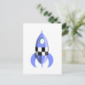 Blue Space Rocket Briefkaart (Staand voorkant)