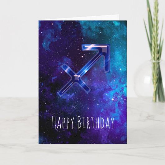 Blue Space Sagittarius Birthday Kaart (Voorkant)