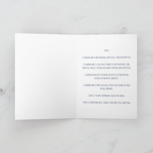 Blue Space Taurus Birthday Kaart (Binnen)