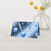 Blue Space-thema Astronaut Rockets Verjaardag van  Plaatskaartje (Achterkant)