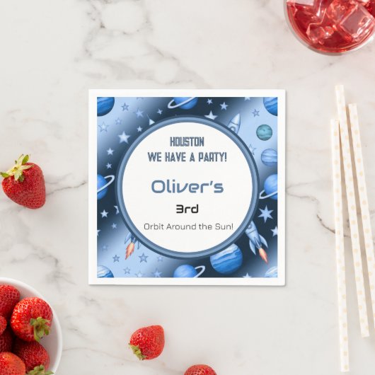 Blue Space Theme Rocket & Planets Kinder Partij Servet (Insitu)