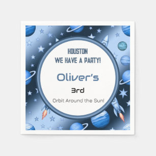 Blue Space Theme Rocket & Planets Kinder Partij Servet