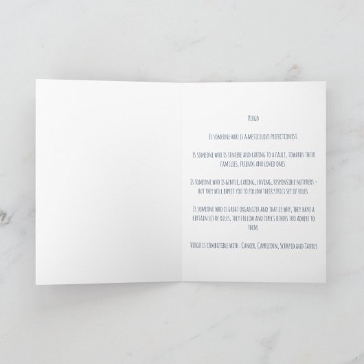 Blue Space Virgo Birthday Kaart (Binnen)