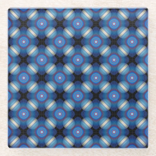 Blue Spacey geometrisch Glazen Onderzetter (Voorkant)