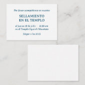 Blue Spanish Minimalist Temple Sealing Uitnodiging Informatiekaartje (Voorkant / Achterkant)