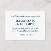 Blue Spanish Minimalist Temple Sealing Uitnodiging Informatiekaartje (Voorkant)