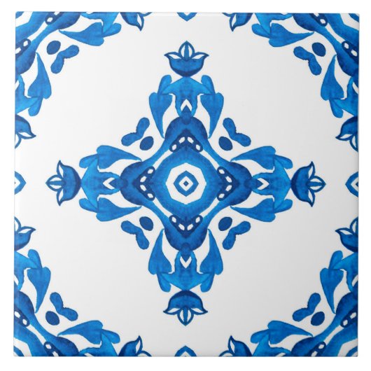 Blue Spanish Portuguese Patterned Tegeltje (Voorkant)