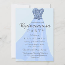 Blue Sparking Glitter Gown Quinceanera Invite