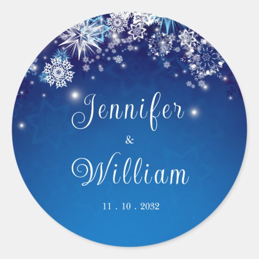 Blue Sparking Winter Wonderland Wedding Ronde Sticker (Voorkant)