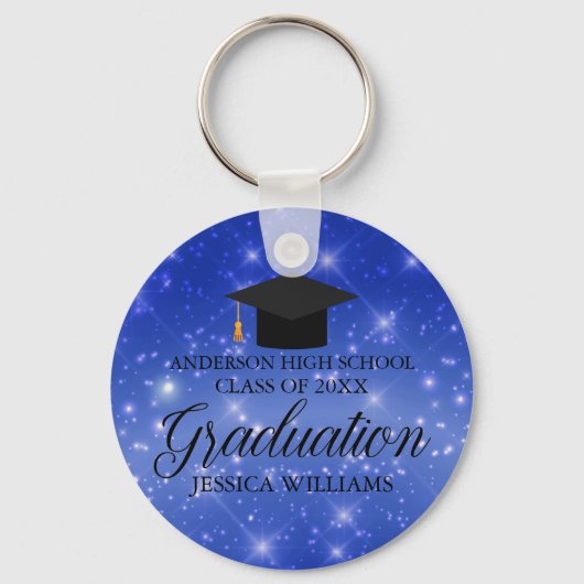 Blue Sparkle Afstuderen Chic Custom Afstuderen Sleutelhanger (Achterkant)