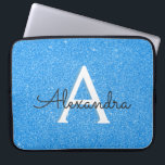 Blue Sparkle and Glitter Monogram Laptop Sleeve<br><div class="desc">Baby Blue Sparkle en Glitter Monogram Laptop Hoesje. Dit hoesje kan worden aangepast om uw initiaal en voornaam op te nemen. Als u overeenkomende items wilt,  neem dan contact op met de ontwerper.</div>