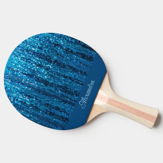 Blue Sparkle Bling Gepersonaliseerde Ping Pong Pad Tafeltennisbatje (Zijkant)