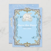 Blue Sparkle Carriage Cinderella Save the Date Aankondigingskaart (Voorkant / Achterkant)