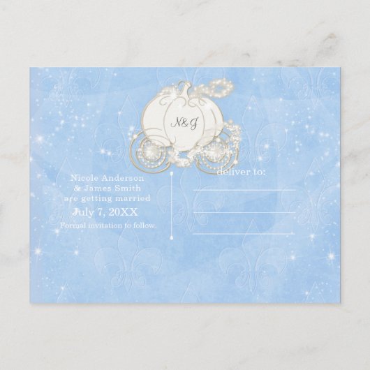 Blue Sparkle Carriage Cinderella Save the Date Aankondigingskaart (Achterkant)