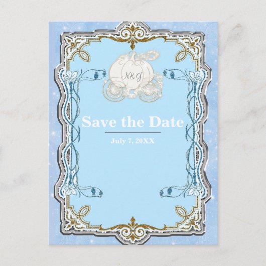 Blue Sparkle Carriage Cinderella Save the Date Aankondigingskaart (Voorkant)