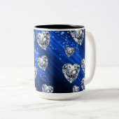 Blue Sparkle Diamond Hearts Mok (Voorkant rechts)