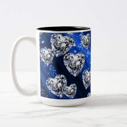 Blue Sparkle Diamond Hearts Mok (Links)