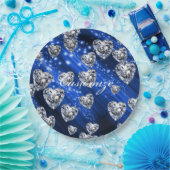 Blue Sparkle Diamond Hearts Napkins Papieren Bordje (Feest)