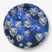 Blue Sparkle Diamond Hearts Napkins Papieren Bordje (Voorkant)