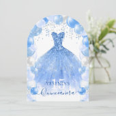 Blue Sparkle Dress Quinceañera Ballon Arch Kaart (Staand voorkant)